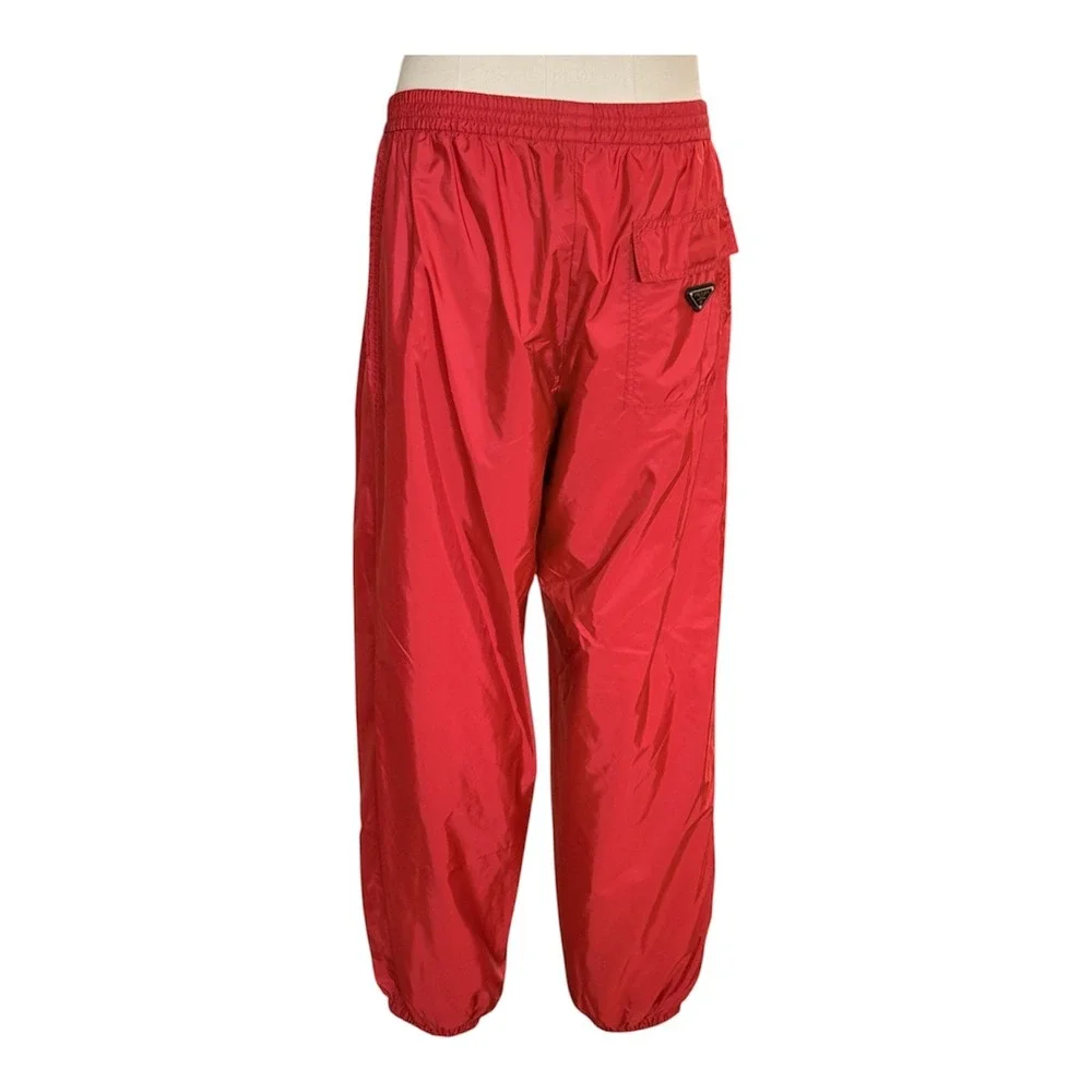 Prada Men's Red Re-Nylon Jogging Pants SPH374 Large, Triangle logo, stretch